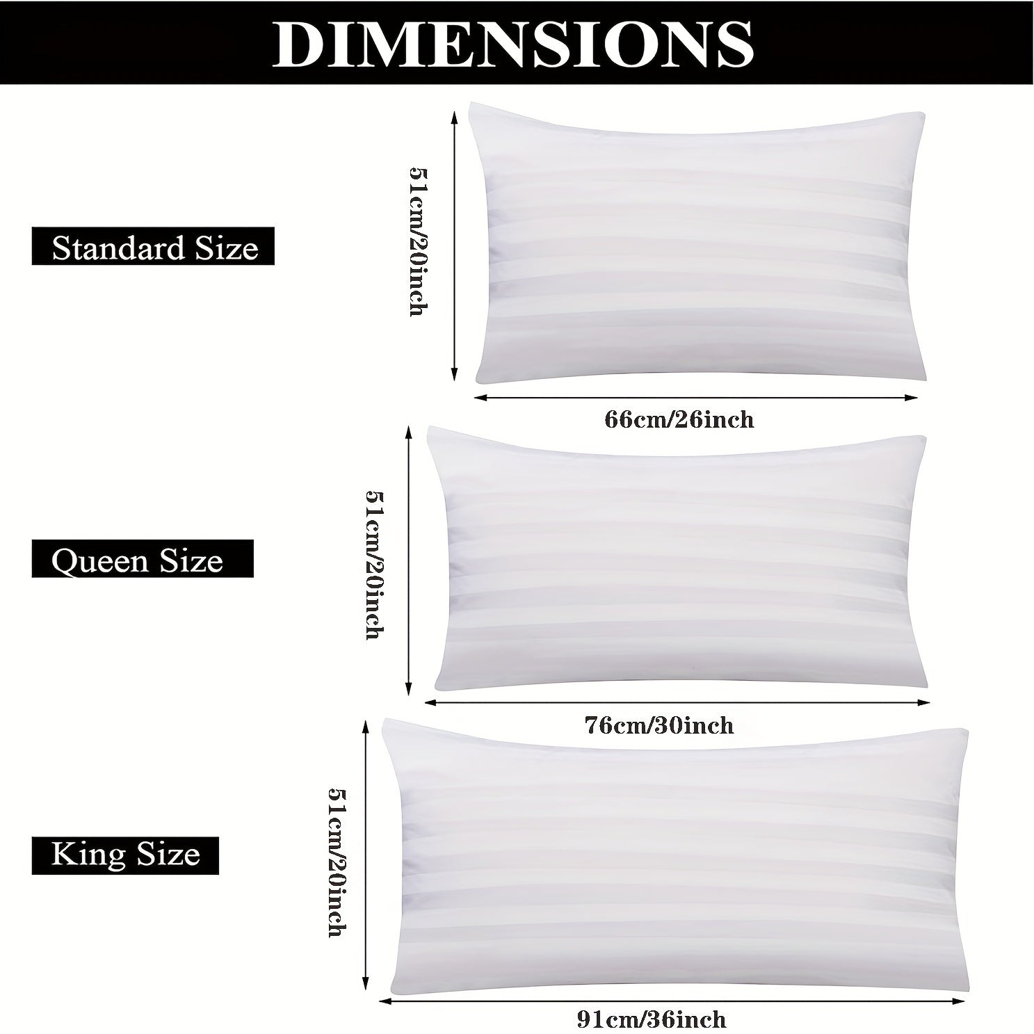 Set of 2/4 Striped Pillow Protectors with Zipper Breathable Polyester for Bed and Guest Use