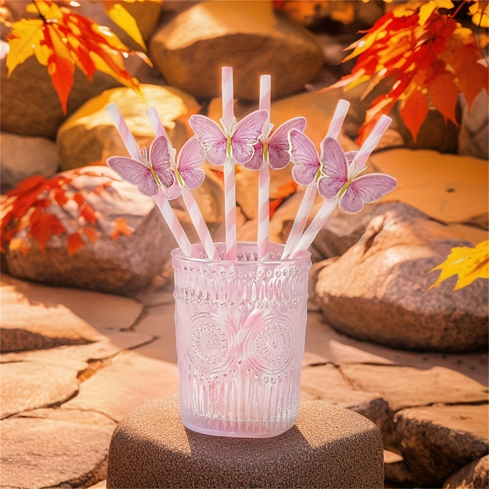 Set of 6 Butterfly Paper Straws for Birthday Party Decorations