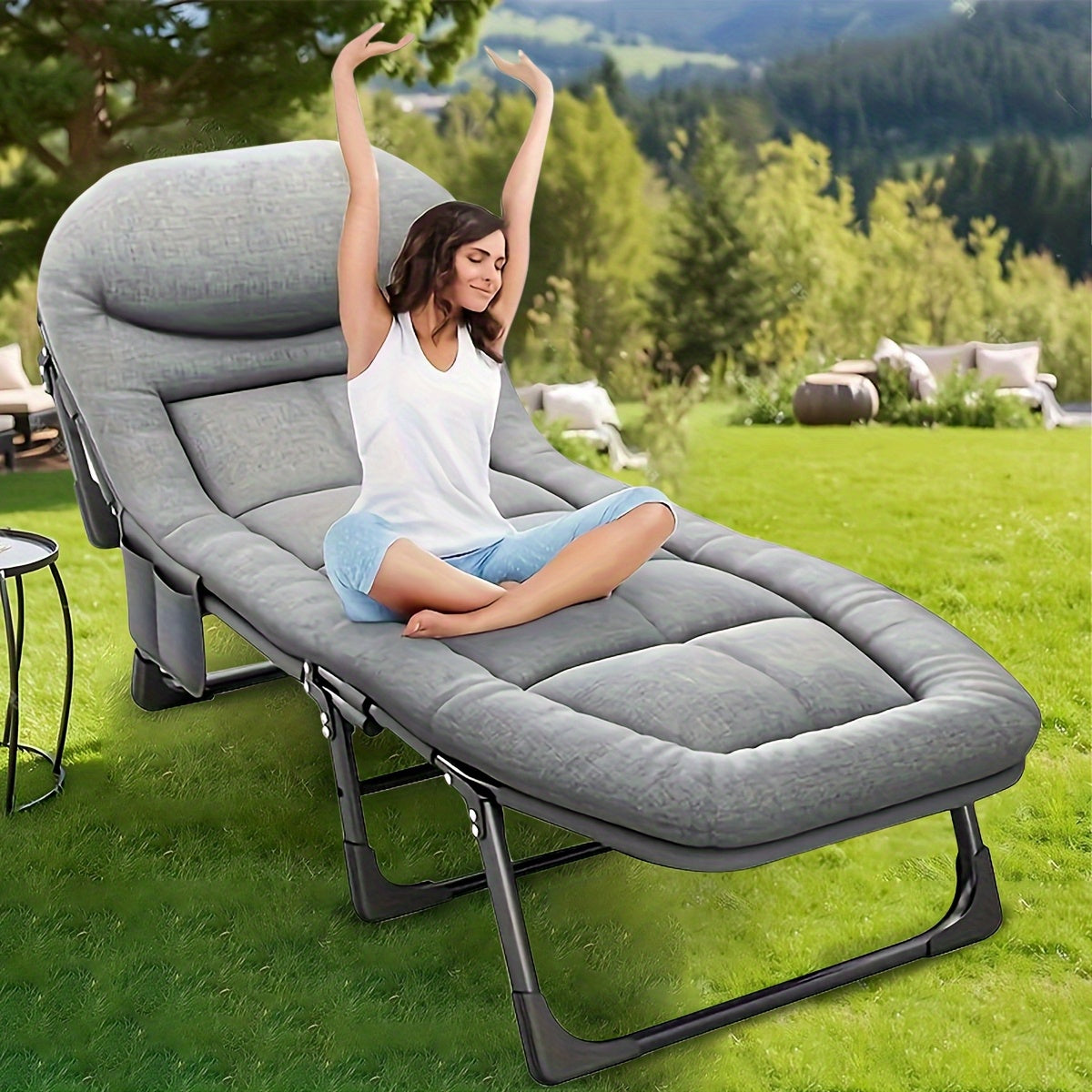 Foldable Single Sofa Bed for Camping Travel with Soft Cushions and Pillows