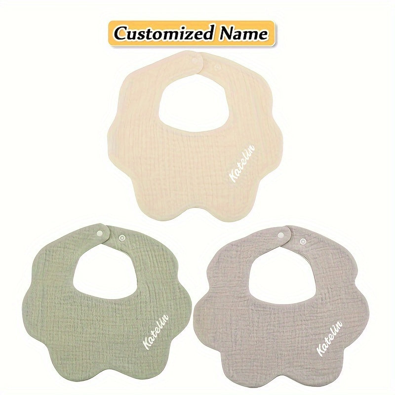 Baby Bibs Set of 3 Soft Cotton Adjustable Snap Buttons Custom Engraving for Infants and Toddlers