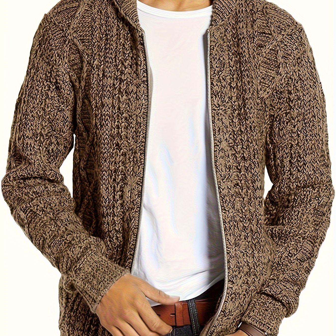 Men's Plus Size Zip-Up Cardigan with Thick Knit Stand Collar Fall Winter Acrylic