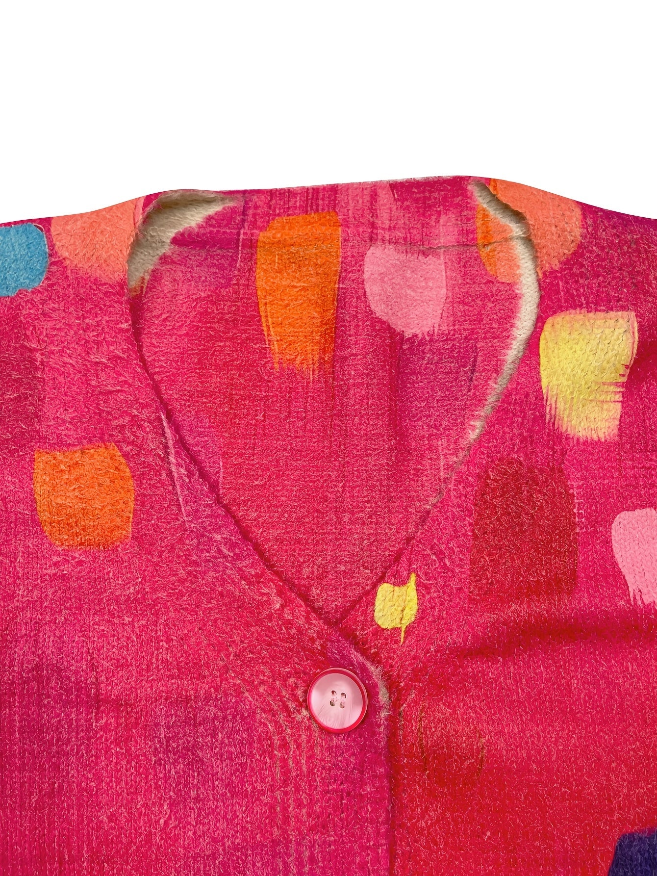 Plus Size Women’s Polyester Knit V-Neck Cardigan with All Over Print