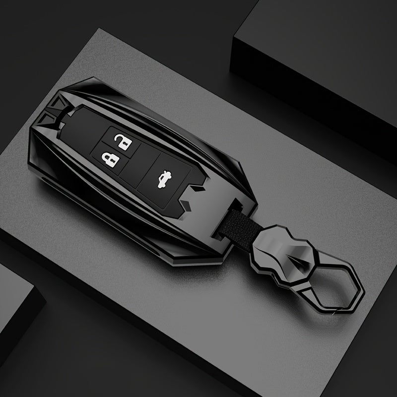 Keyless Remote Case for Cars Zinc Alloy Black Red Key Holder with Keychain