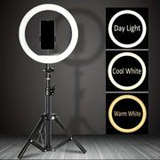 Пакет кольцевого светильника для селфи с штативом и круглой лампой для видеосъемки, студийной фотографии, макияжа, встреч, групповых селфи и прямых трансляций.