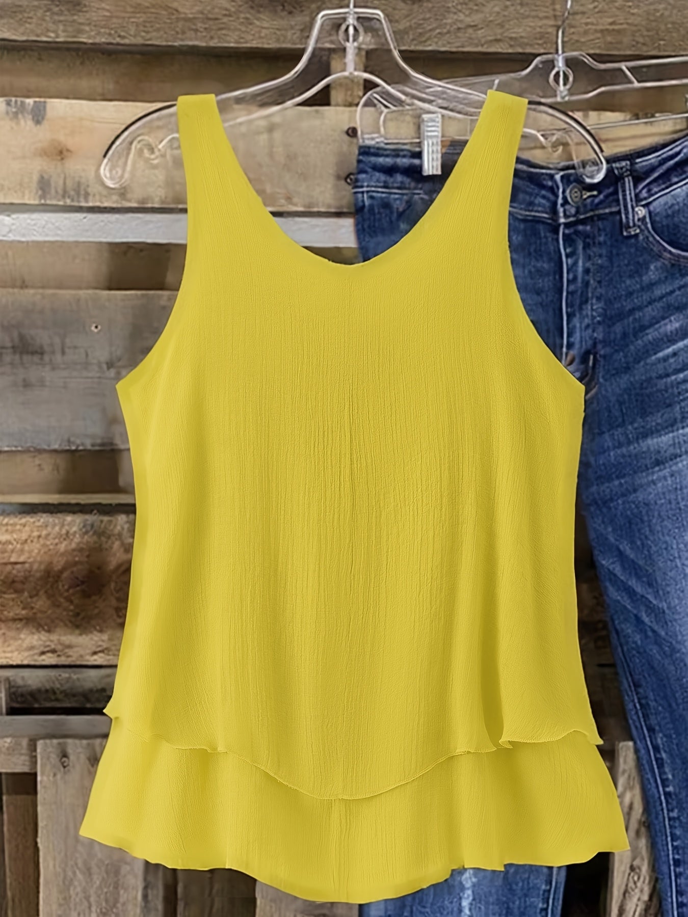 Plus Size Double-Layer Woven Tank Top for Women Sleeveless Orange