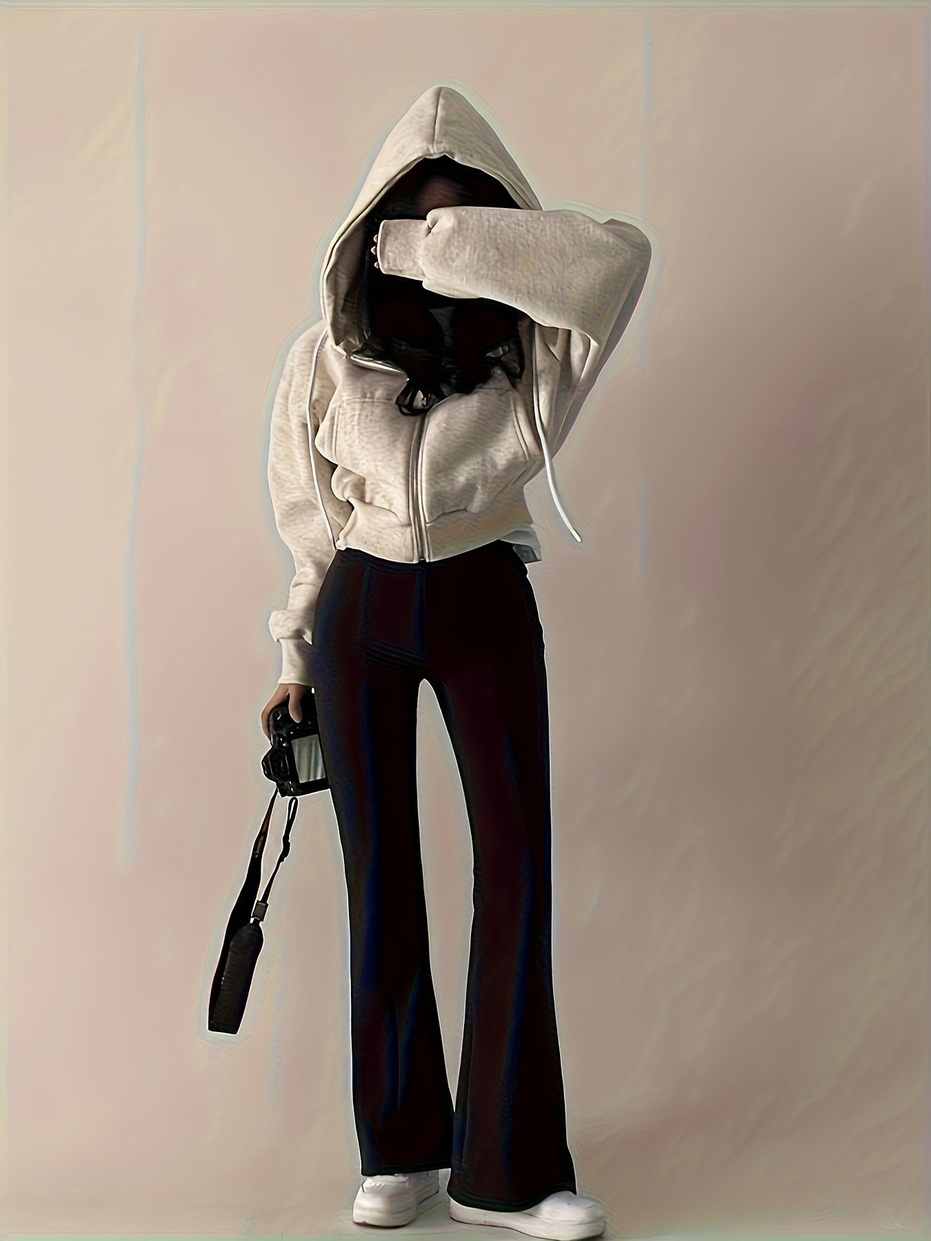 Women's Casual Polyester Hoodie with Slight Stretch Solid Color Knit Fabric All Seasons