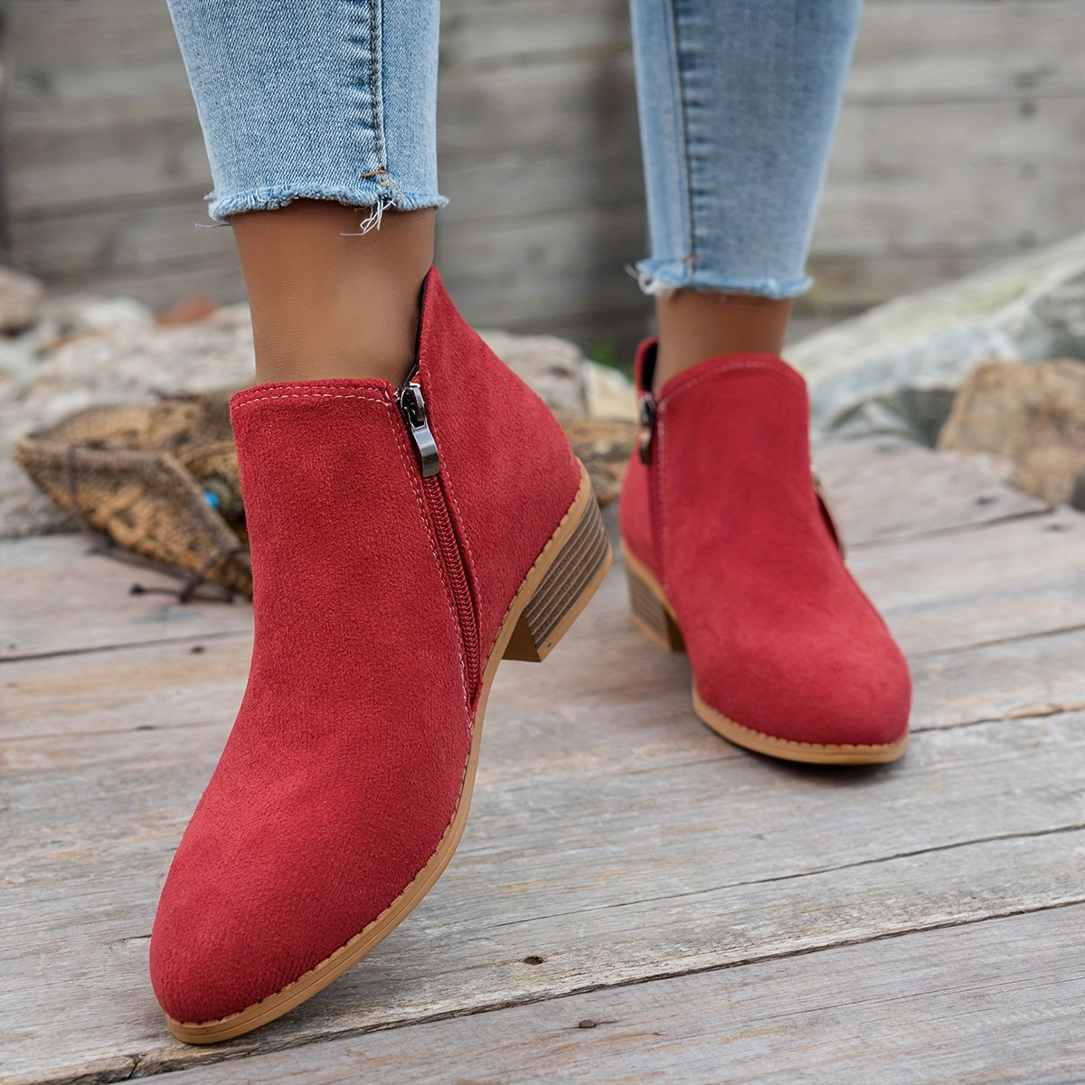 Women's Slip-On Ankle Boots Pointed Toe Winter Zipper Cushioned Sole