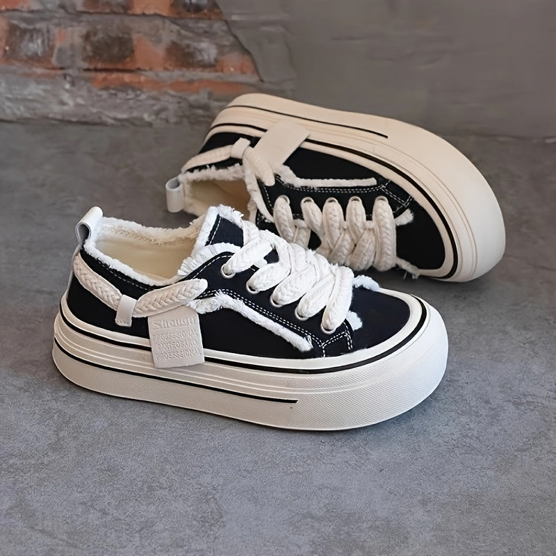 Women's Chunky Sneakers Black White All-Season Casual Shoes with Thick Sole