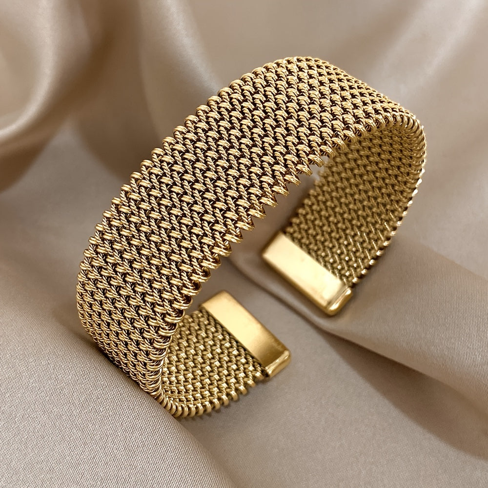 Woven Stainless Steel Bracelet with Gold Plating for Men and Women Stylish Jewelry