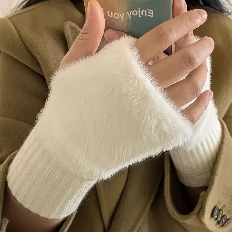 Women Acrylic Fingerless Gloves Cozy Knit Winter Mittens for Office and Casual Wear