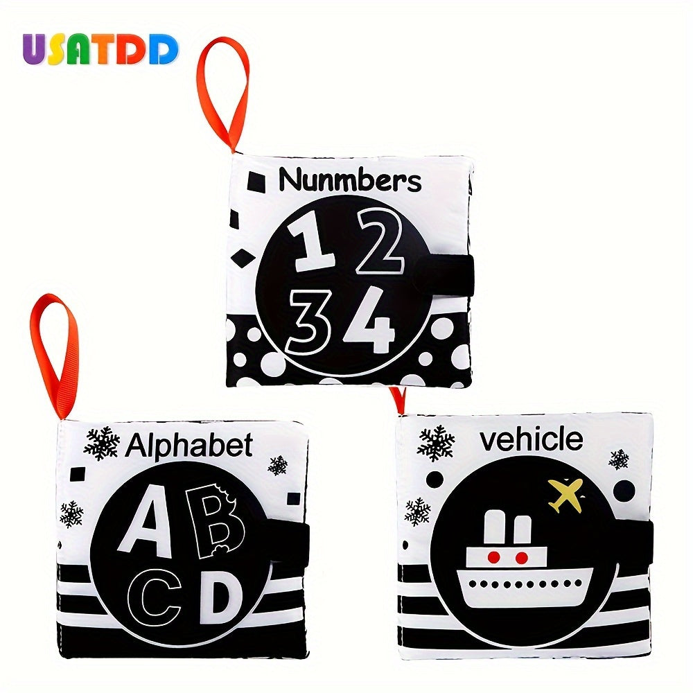 Children's Soft Fabric Toy for Tummy Time Black and White High-Contrast Design