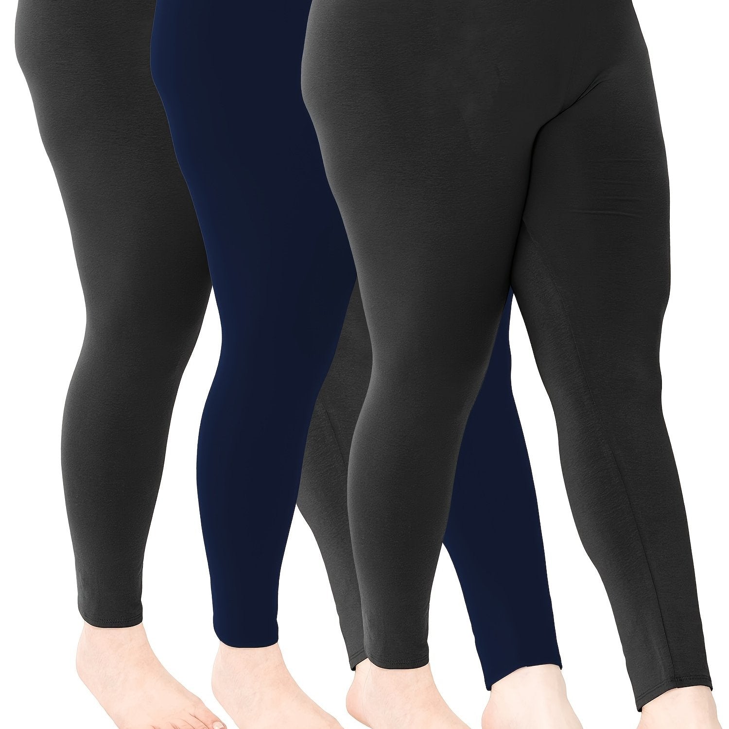 Plus Size Women's Solid Skinny Leggings Casual Stretchy Pants 3 Pack