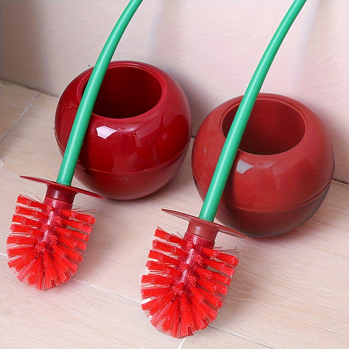 Cherry-Shaped Toilet Brush with Long Handle and Soft Bristles for Bathroom Cleaning