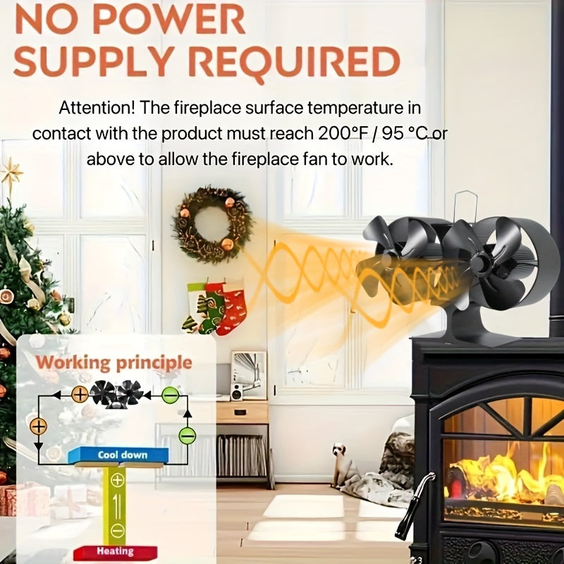 Aluminum Stove Fan Dual Heads 8 Blades Quiet Heat Distribution Wood Stove Accessories
