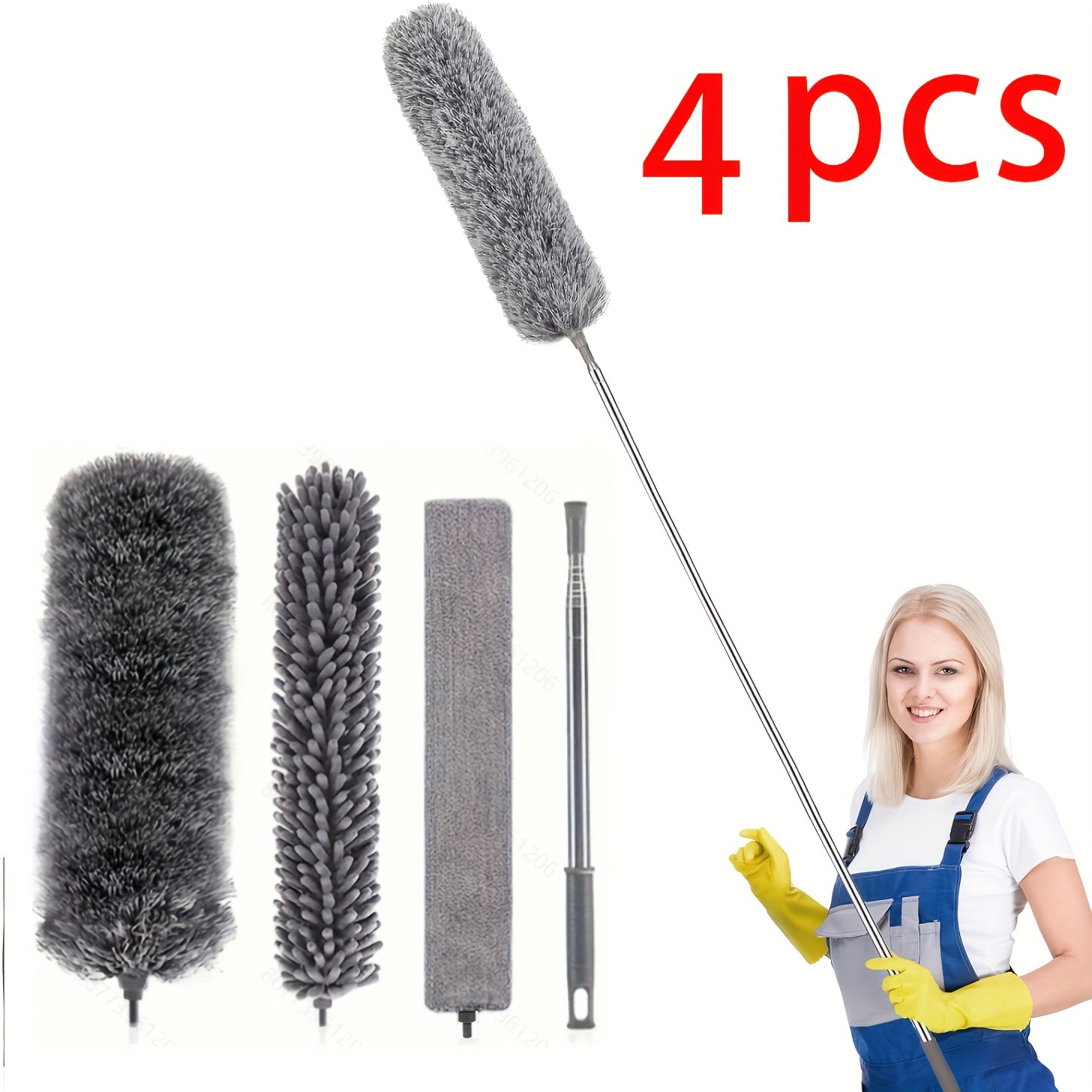 Microfiber Dust Duster Set with Telescopic Pole and Reusable Flexible Dusters