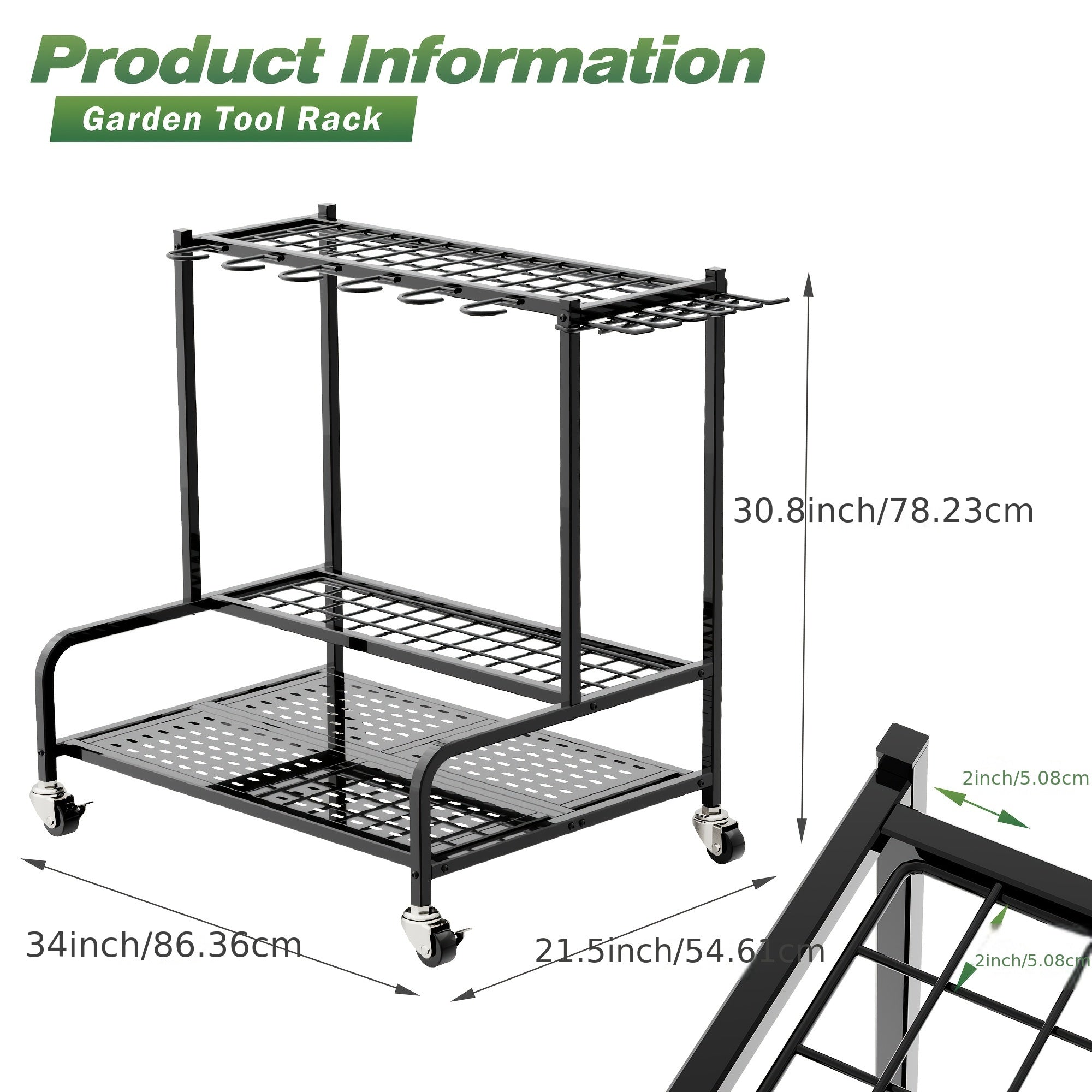 Black Metal Garden Tool Organizer Holds 50+ Tools Adjustable Compact Garage Shed Storage