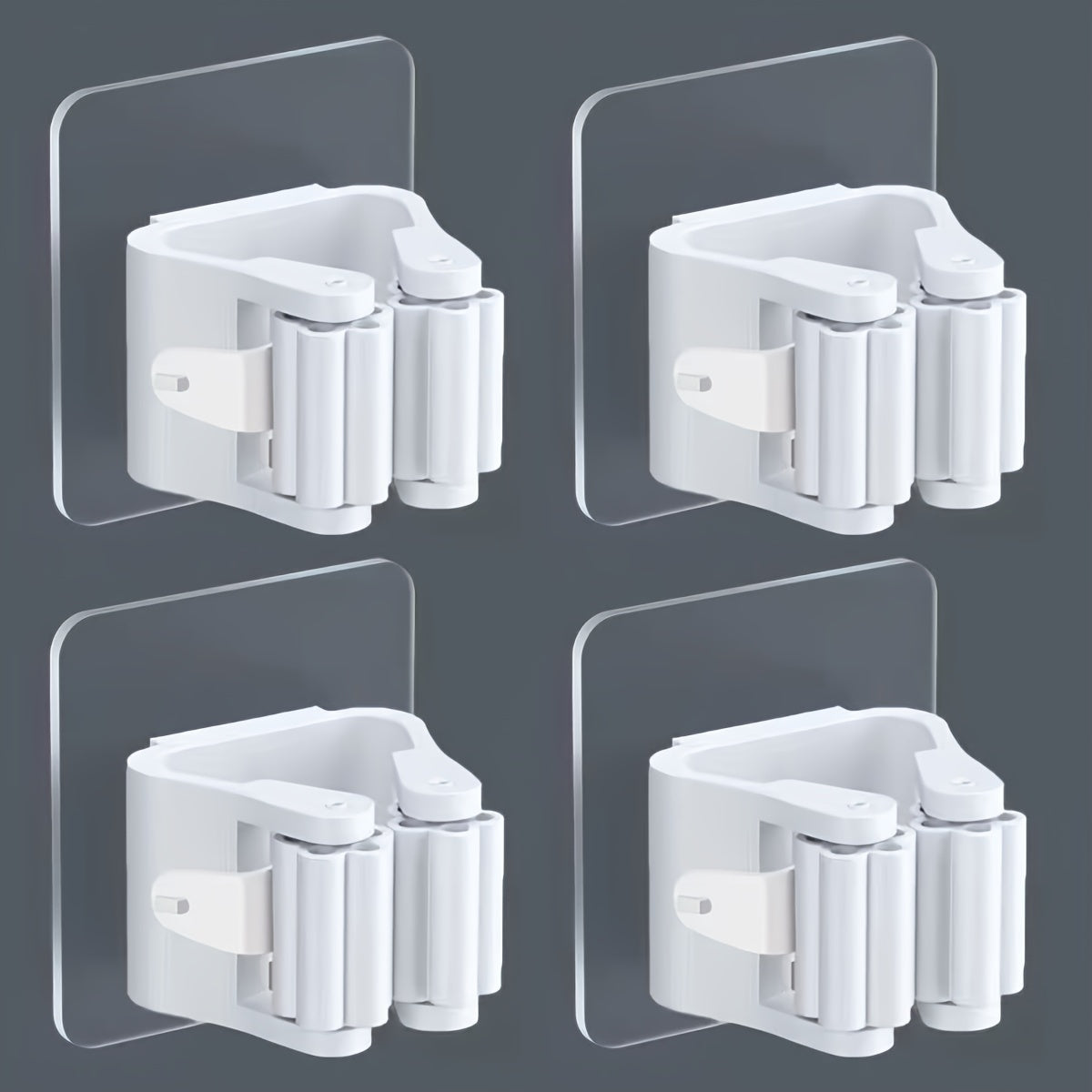 Estante de almacenamiento de pared de 4 piezas para mop, cepillo, escoba, ropa y utensilios de cocina