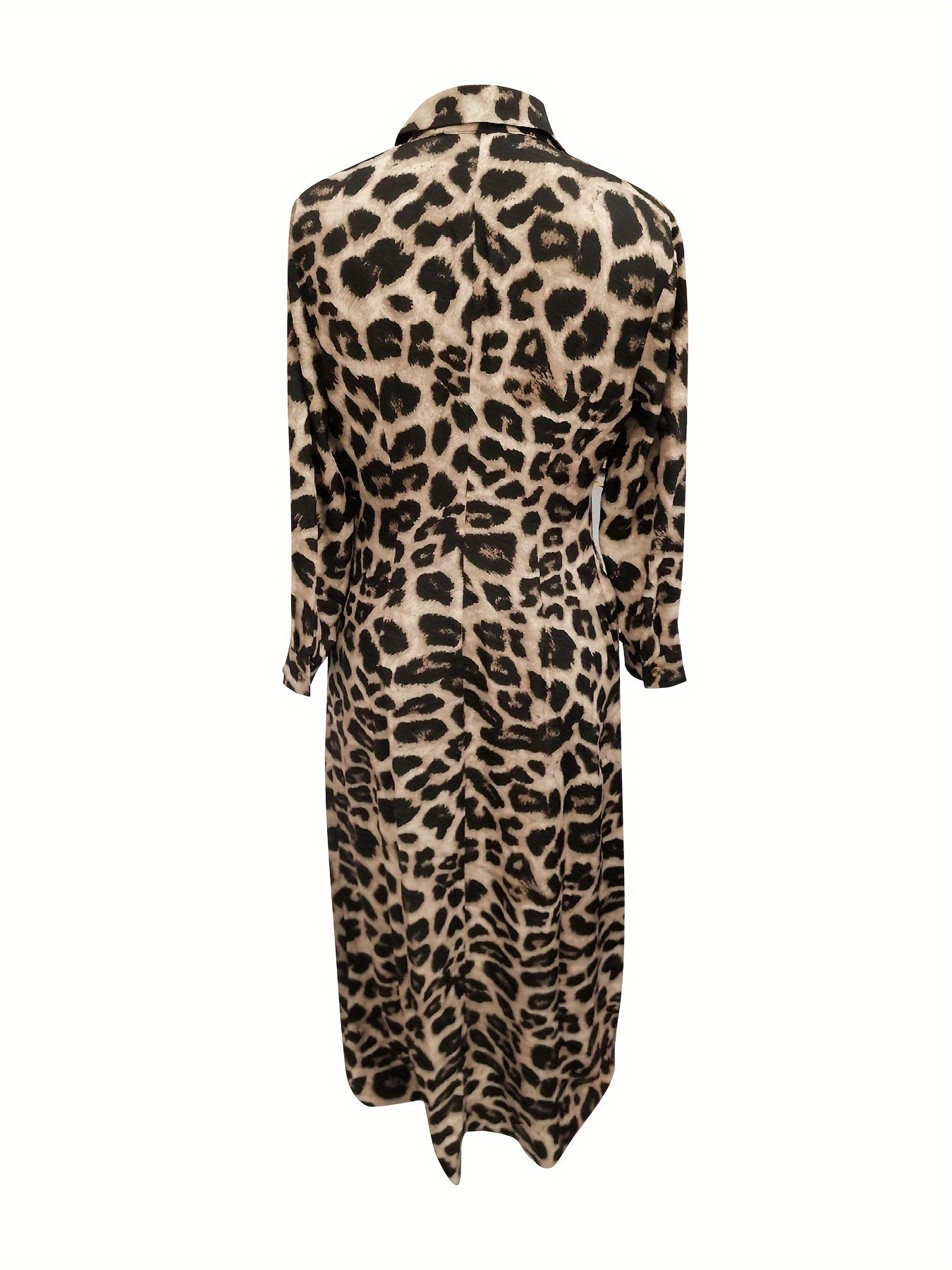 Women's Leopard Print Maxi Dress with Button Front for Fall and Spring