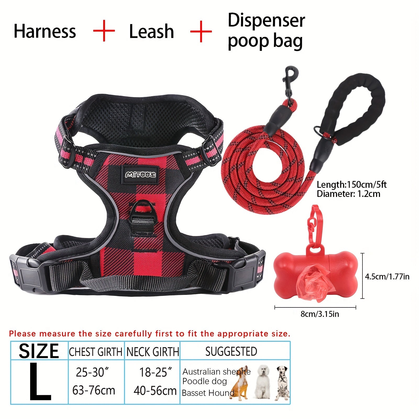 No-Pull Dog Harness and Leash Set with Reflective Features for Medium and Large Dogs