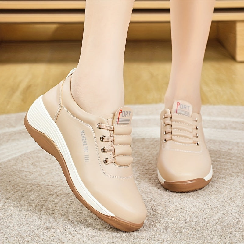 Women's White Brown Casual Sneakers Low-Top Lace-Up Breathable All-Season