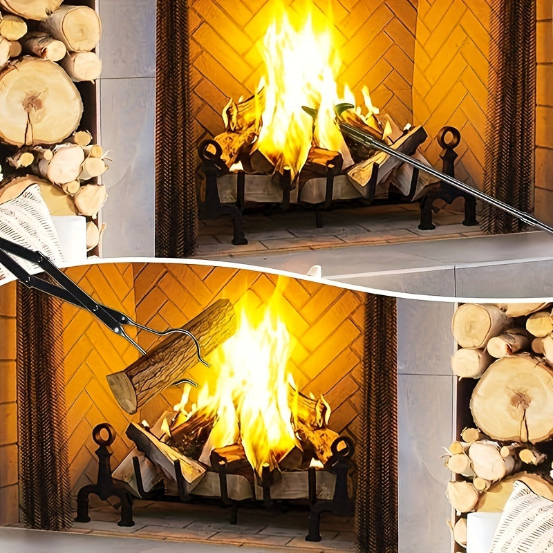 Rugged Iron Fireplace Poker Set with Heavy Duty Tongs for Indoor Outdoor Use