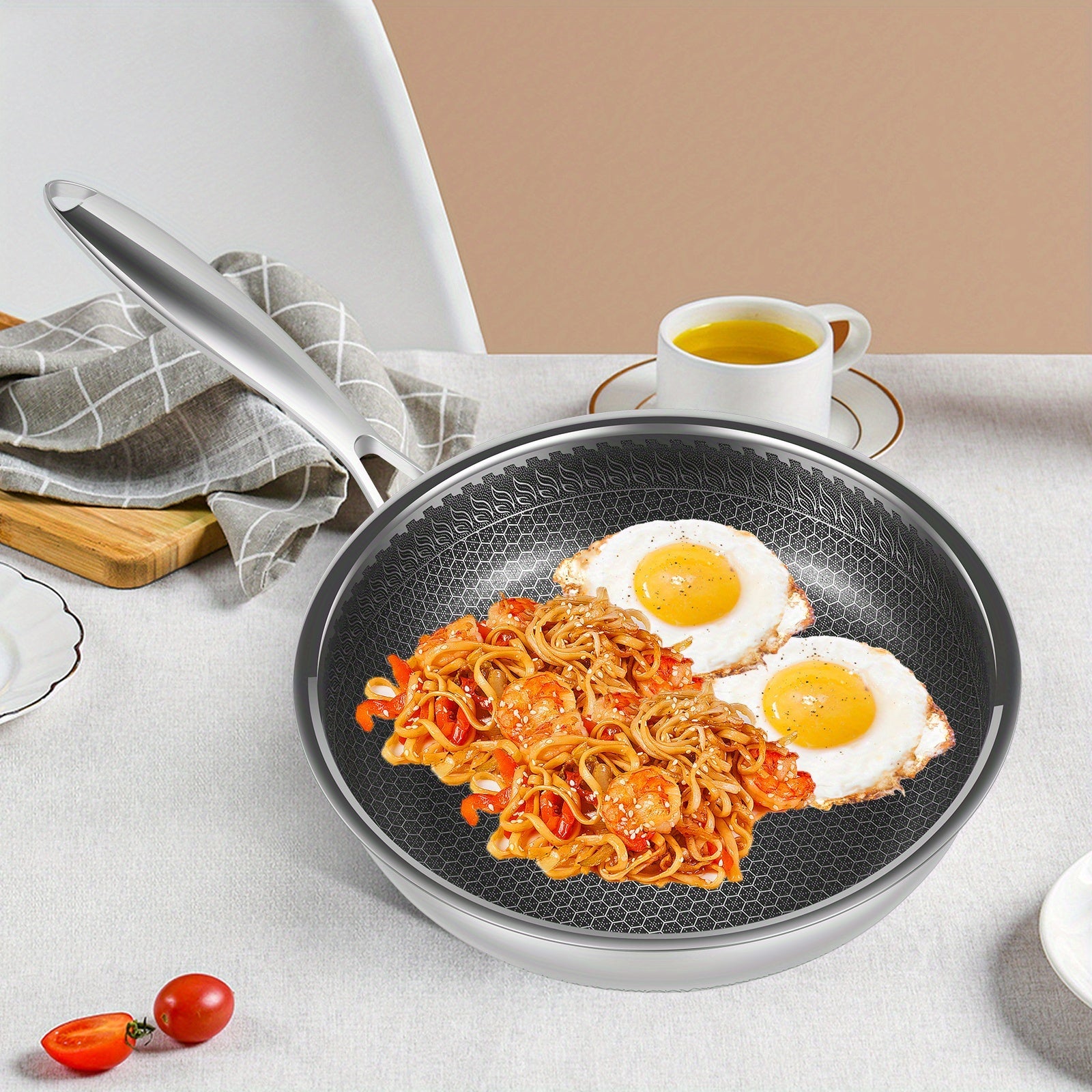 Stainless Steel Frying Pan with Lid 25.4cm Nonstick Induction Compatible