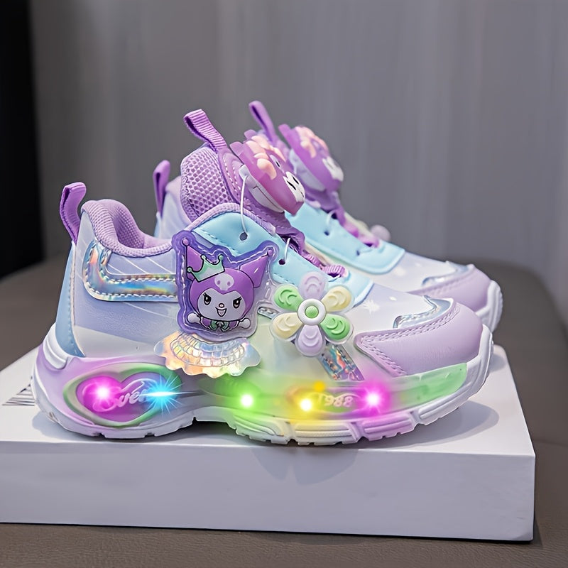 Girls' Spring Sneakers with Glowing Lights Cartoon Design Low Top Rubber Sole