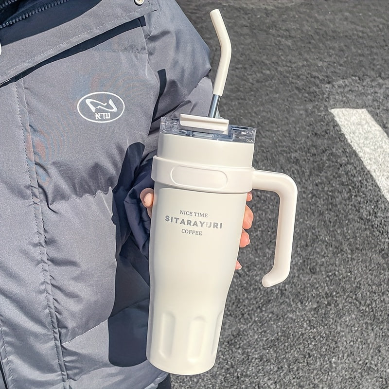 1140ML Автомобильный изоляционный стакан с большой емкостью для воды, простой офисный стакан с соломинкой, нержавеющая сталь ледяной тумблер