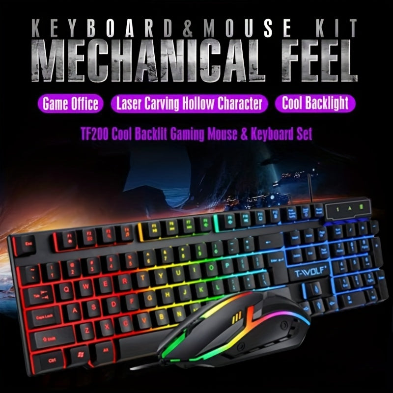 Gaming Keyboard and Mouse Set with Ergonomic Design Optical Movement Detection Wired Mechanical Touch Suspended Keys