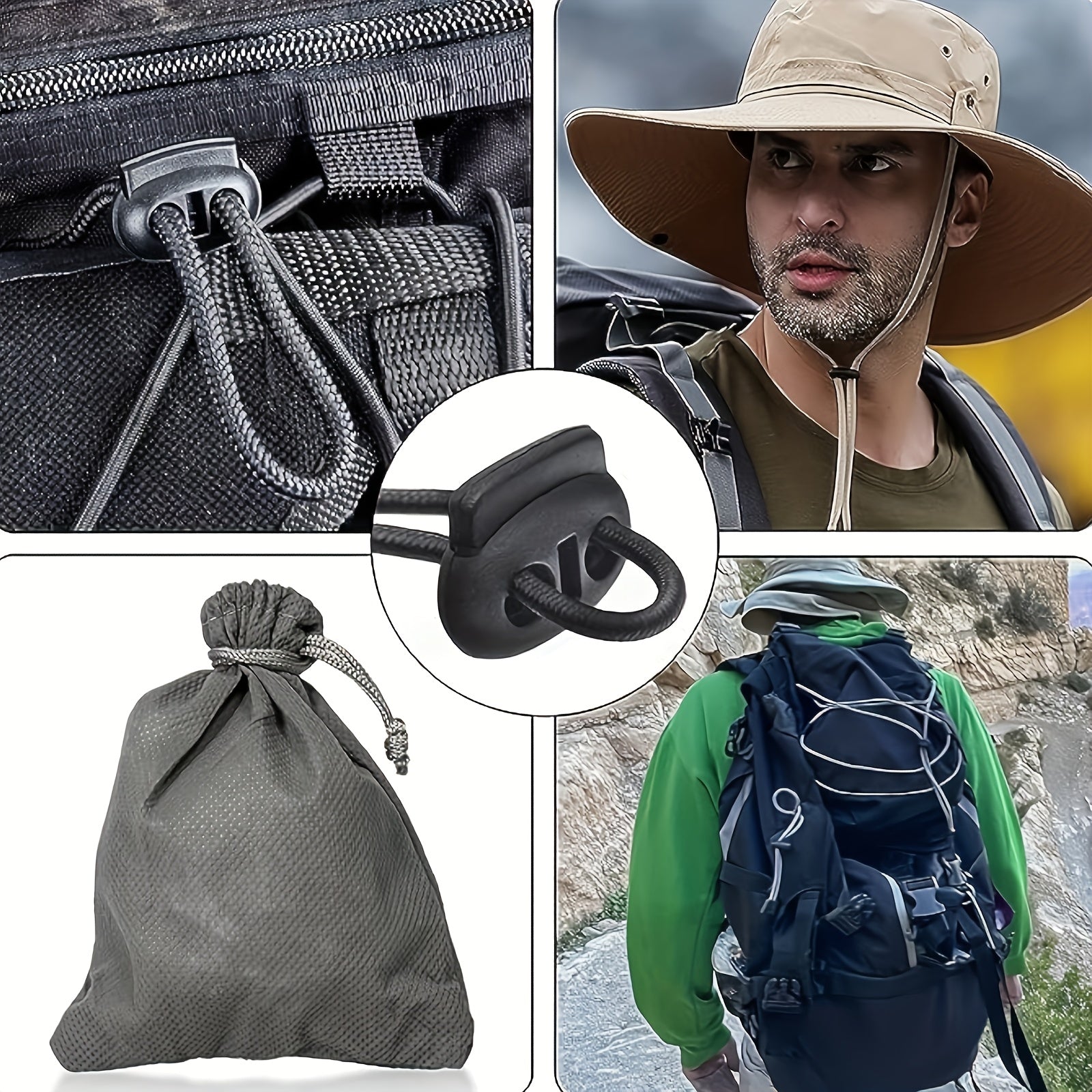 25pcs Plastic Cord Stoppers Double Hole Fastening for Bags Clothes Camping