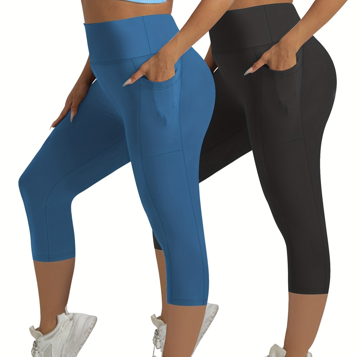 Pack de 2 leggings de yoga talla grande con cintura alta y bolsillo lateral ropa deportiva elástica