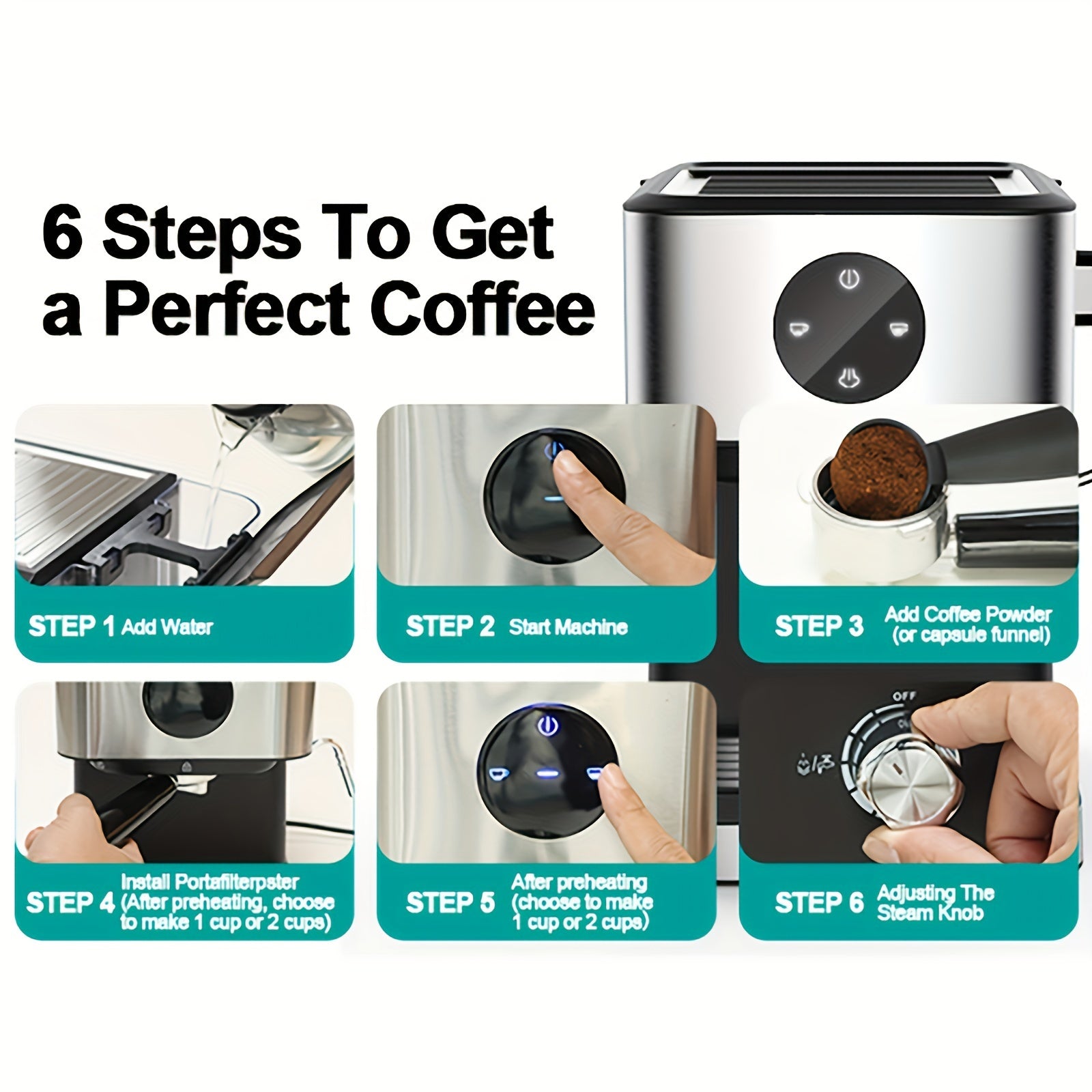 Italian Espresso Machine 20Bar 1.5L Digital Touch Screen Stainless Steel Home Office