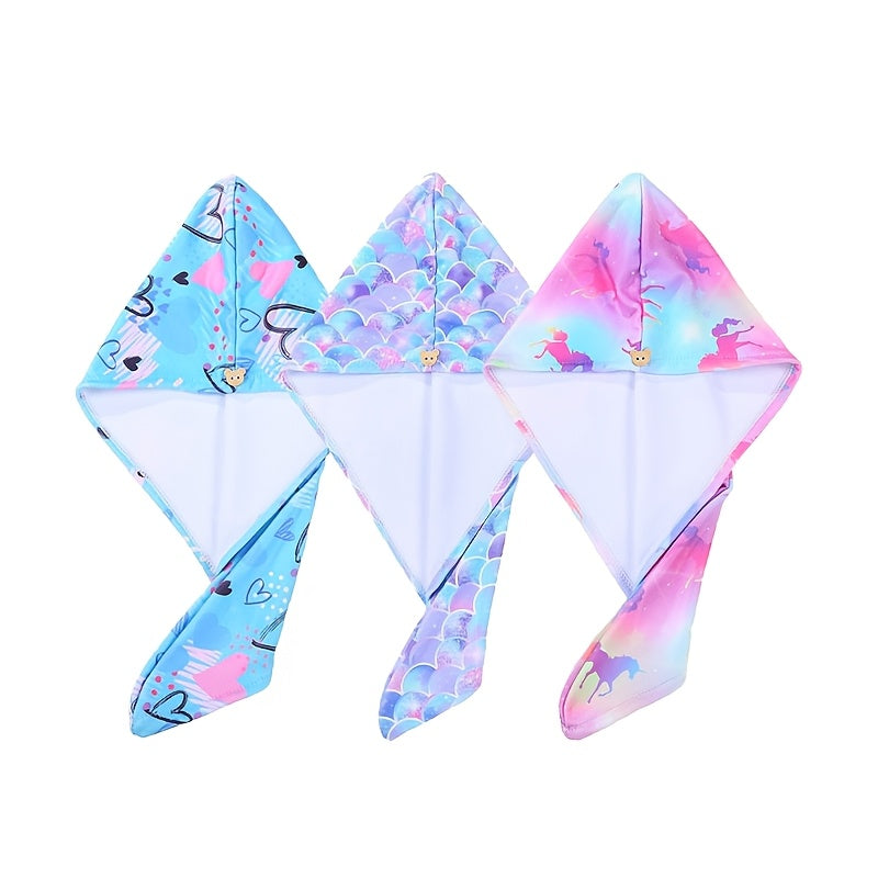 Toalla para cabello de microfibra para niños con banda de botón para secado rápido y envoltura