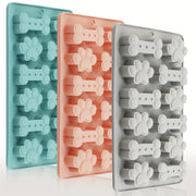 Silicone Dog Treat Mold Non-Stick Flexible Bone Paw Print Pink Blue Gray for Biscuits Ice Cubes Chocolate