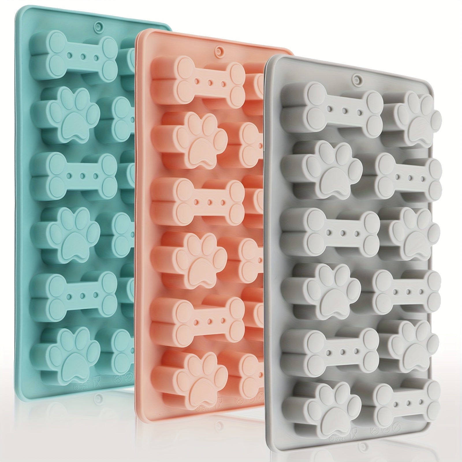Silicone Dog Treat Mold Non-Stick Flexible Bone Paw Print Pink Blue Gray for Biscuits Ice Cubes Chocolate