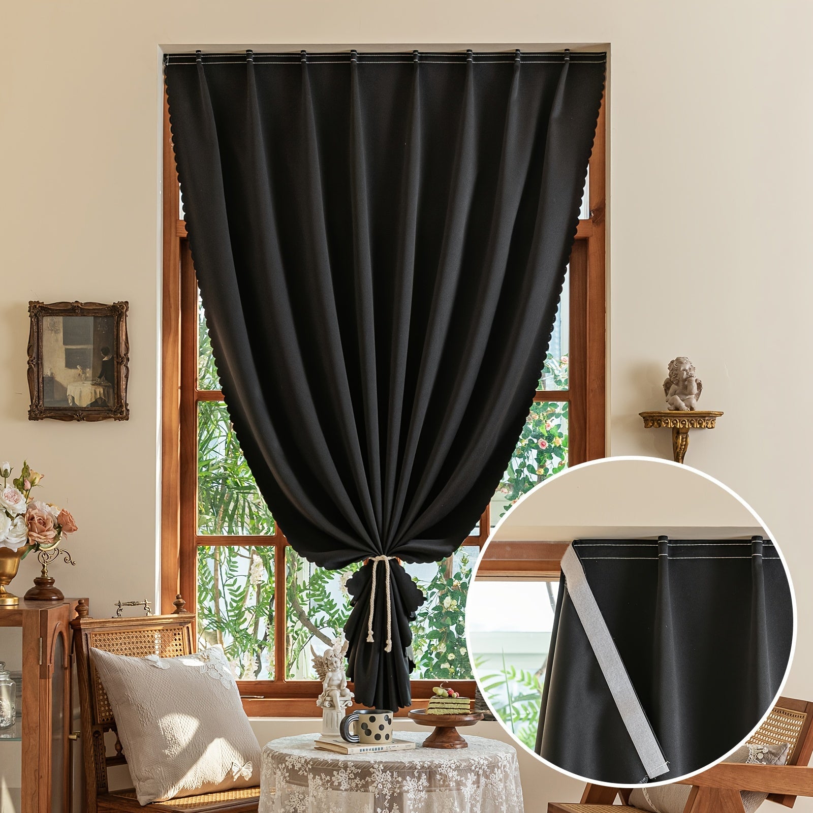 Blackout Curtain Without Rod UV Blocking Easy to Install for Bedroom Living Room Kitchen