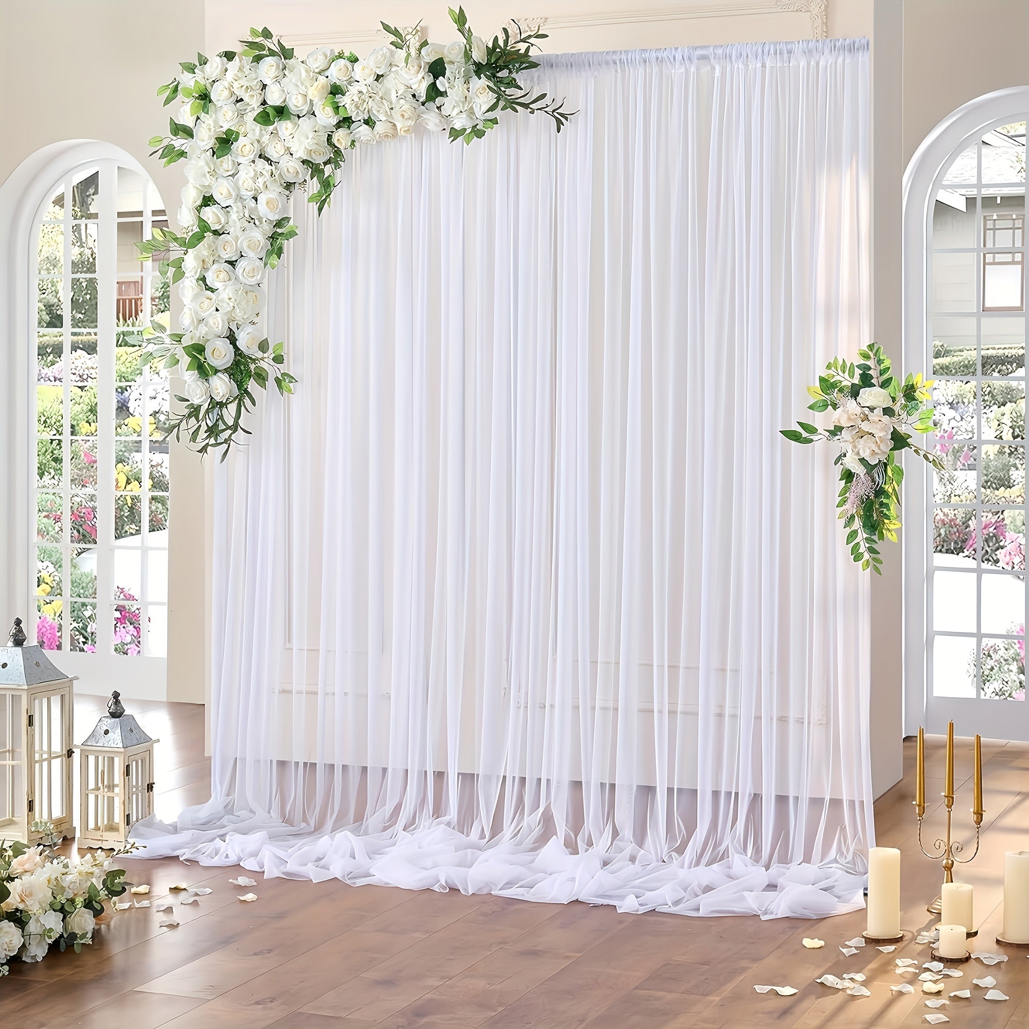 Cortinas de tul blanco para fondos para bodas, baby showers, cabinas de fotos, set de 2