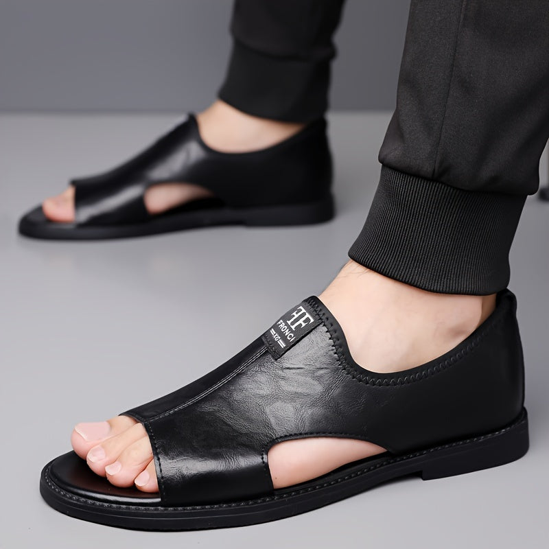 Men's PU Casual Slip-On Sandals for Spring Summer Solid Color