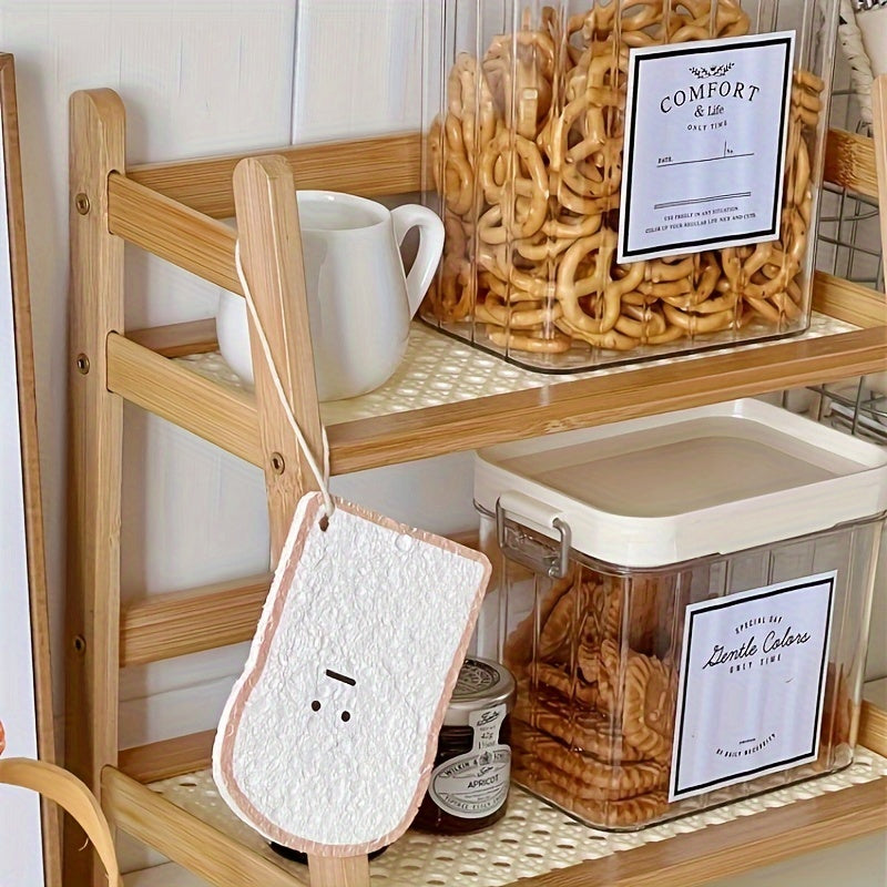 Rustik krem rangli bambuk qadamli shkaf, to'qilgan tuzilishga ega, ko'p funksiyali poyabzal tokchasi va kir, oshxona va bog' uchun saqlash joyi.