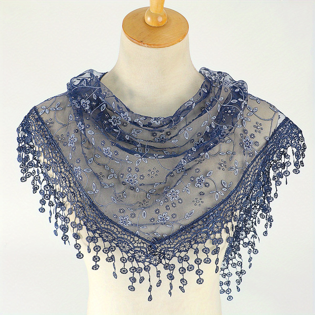 Women's Floral Embroidery Lace Shawl Triangle Scarf Cape Hollow Out Breathable Fabric for Head Covering