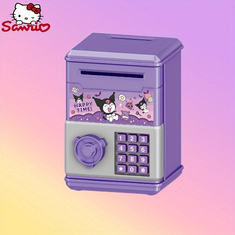 Mini Password Coin Bank for Kids with Cartoon Curly Melody, Self-Aware Lock, Plastic, White Red Purple