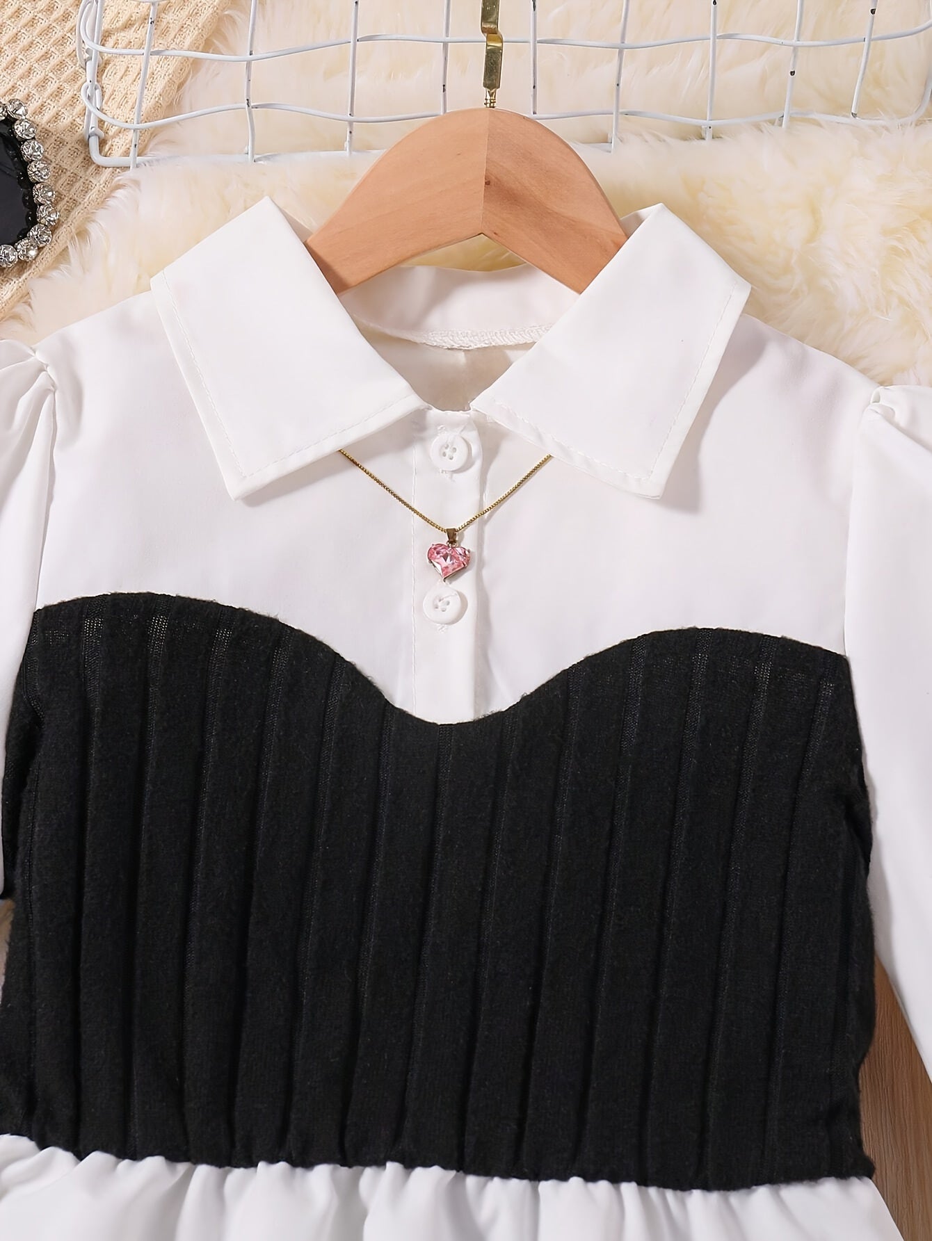 Girls' Casual Set Long Sleeve Top and Pants Black White Color Block Polyester Spring Fall