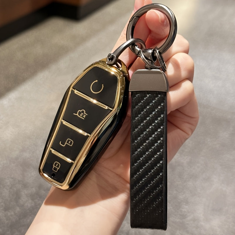 Car Remote Key Fob Cover TPU Shell with Lanyard Keychain for EVs