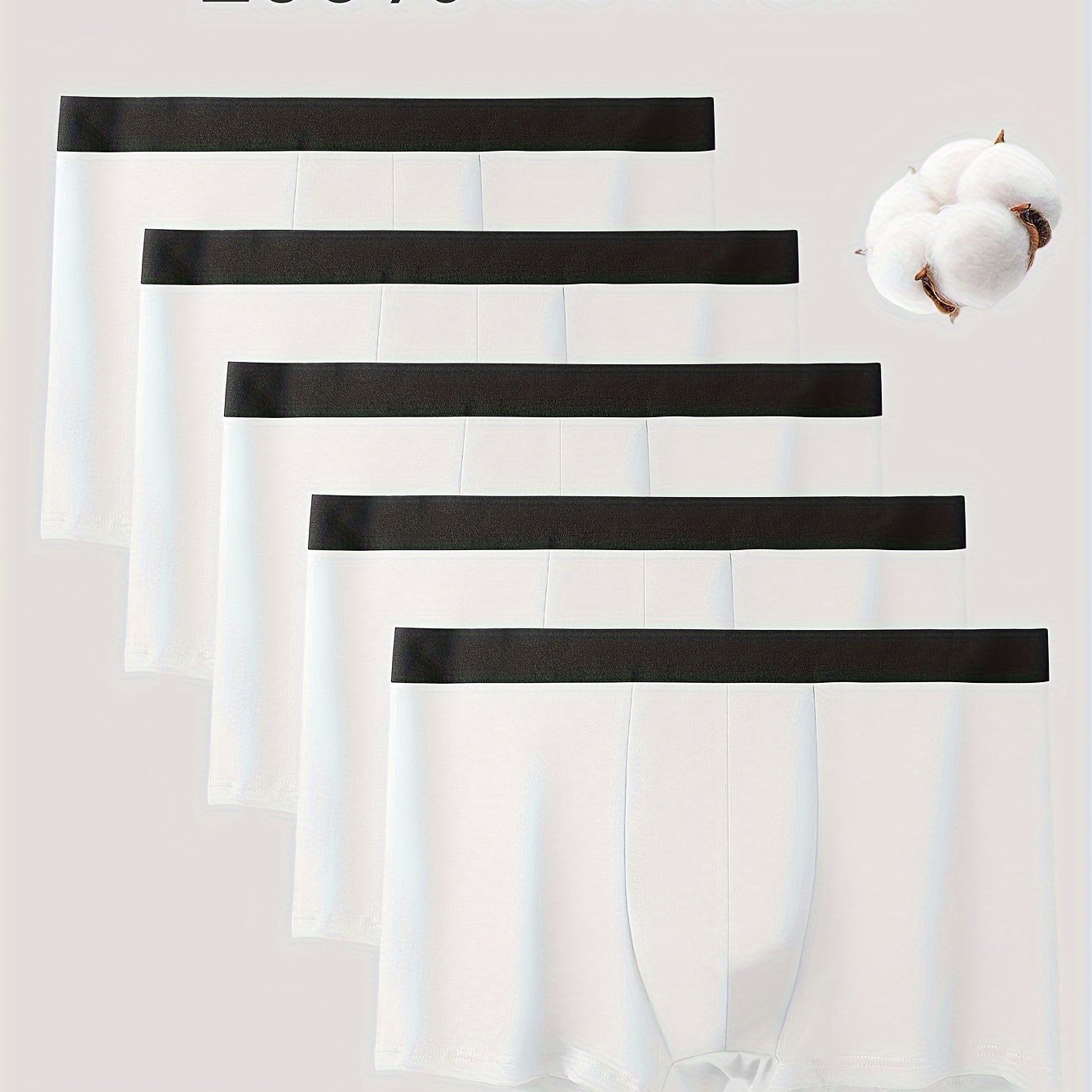 Men's Cotton Boxer Briefs 5 Pack Mid-Waist Stretch Fit Solid Breathable Comfortable