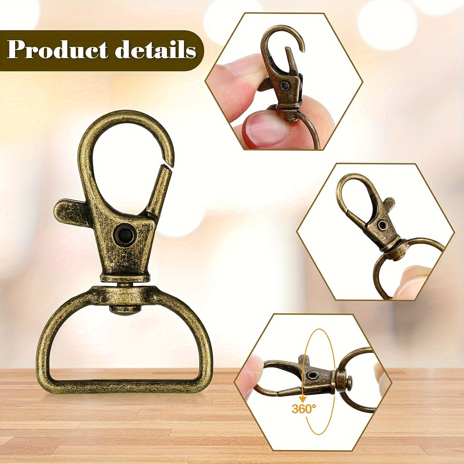 Set of 56 Bronze 30mm Metal Rotating D-Shaped Buckles for Jewelry Making and Crafting