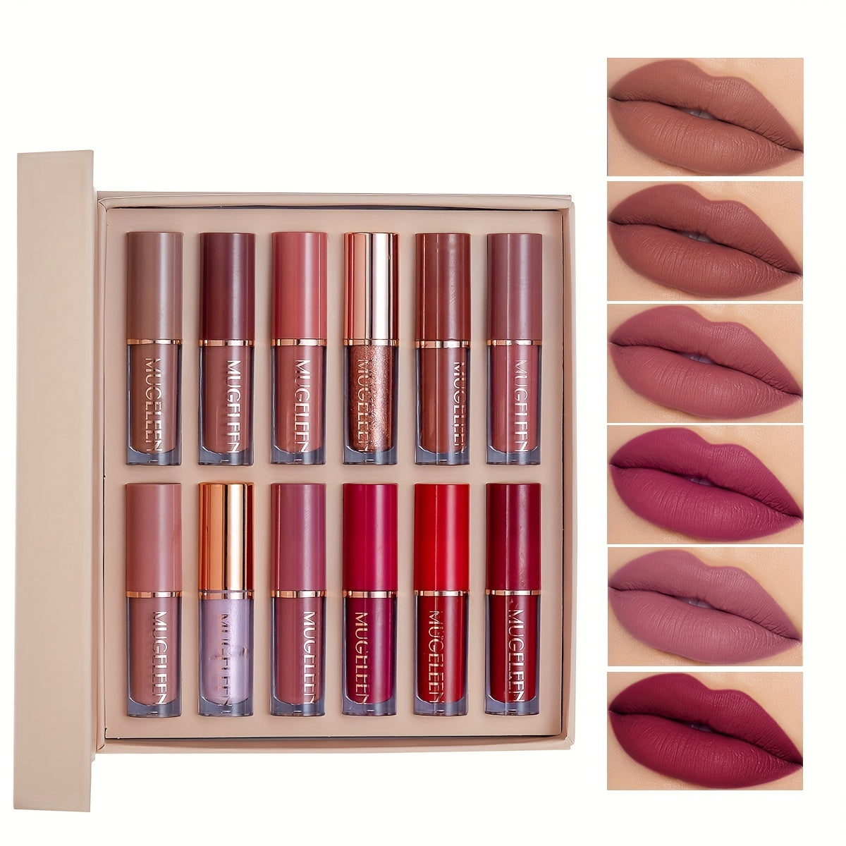 12-Piece Liquid Lipstick Set Waterproof Matte Long-Lasting Assorted Colors Gift Box