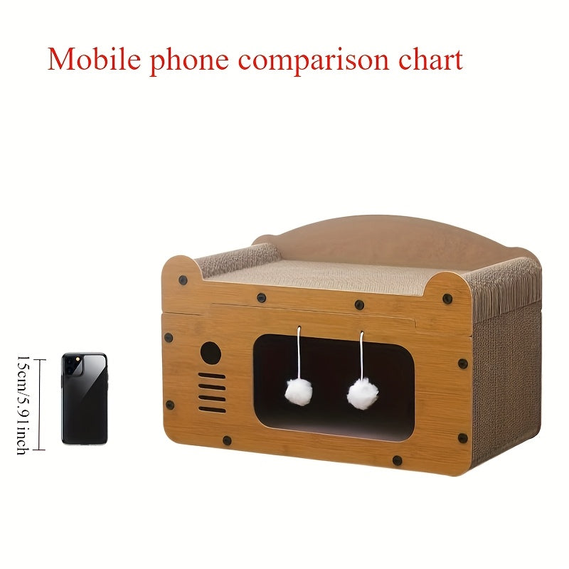 TV-Shaped Cat Scratcher and Resting Mat Durable Cardboard with Ball Toy Claw Care and Relaxation