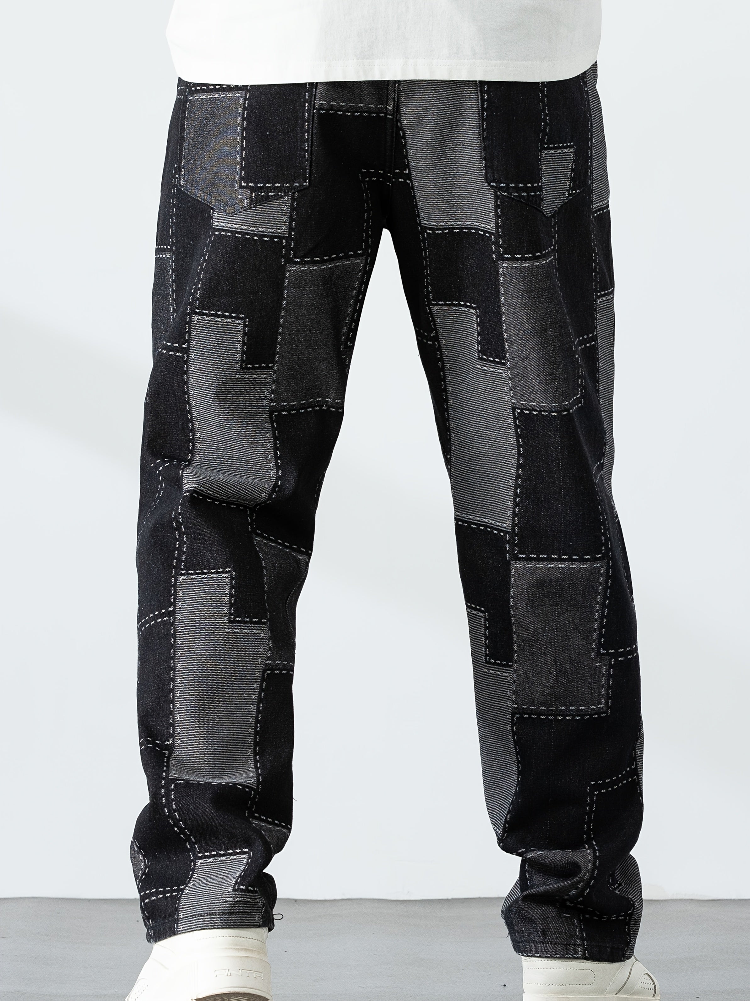 Erkaklar uchun kundalik tekis-chiziqli tekislikdagi denim shimlar, erkin fit, barcha mavsumlar uchun, katta o'lcham