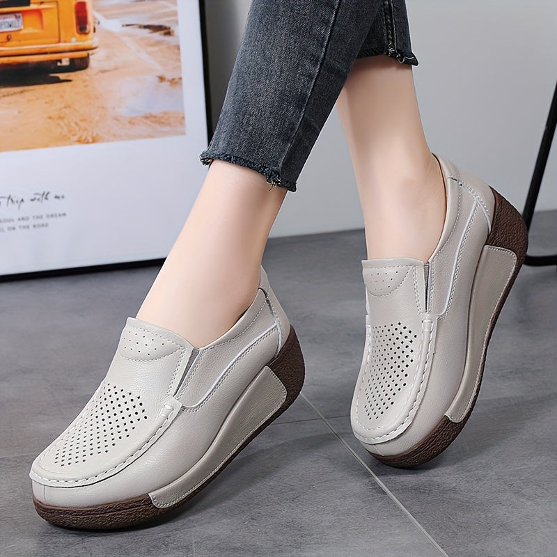 Women's Slip-On Mid-Heel Platform Shoes Breathable Synthetic Upper Light Blue