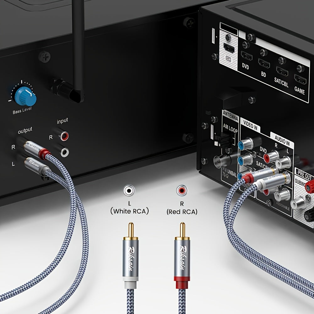 Gold-Plated RCA Male to Male Audio Cable Nylon Braided High-Fidelity Lossless Music Transmission for Home Theater Speakers